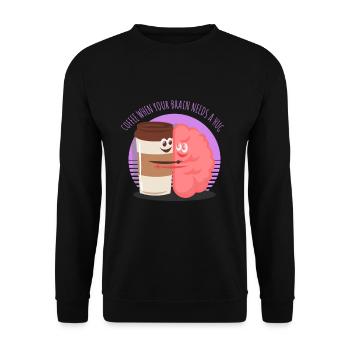 Kaffee Gehirn Trinken Spruch Lustig - Unisex Pullover - Schwarz - Vorne - Alina (178cm) & Michal (187cm)