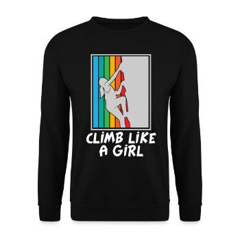 Klettern Kletterhalle Kletterer Bouldern Geschenk - Unisex Pullover - Schwarz - Vorne - Alina (178cm) & Michal (187cm)