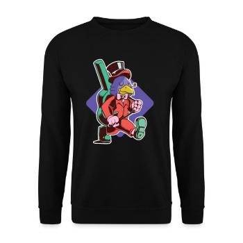Musiker Huhn auf Reisen - Unisex Pullover - Schwarz - Vorne - Alina (178cm) & Michal (187cm)