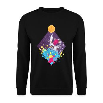 Colorful Spaceman flying - Unisex Pullover - Schwarz - Vorne - Alina (178cm) & Michal (187cm)