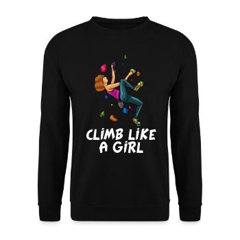 Klettern Kletterhalle Kletterer Bouldern Geschenk - Unisex Pullover - Schwarz - Vorne - Alina (178cm) & Michal (187cm)