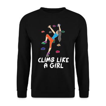 Klettern Kletterhalle Kletterer Bouldern Geschenk - Unisex Pullover - Schwarz - Vorne - Alina (178cm) & Michal (187cm)