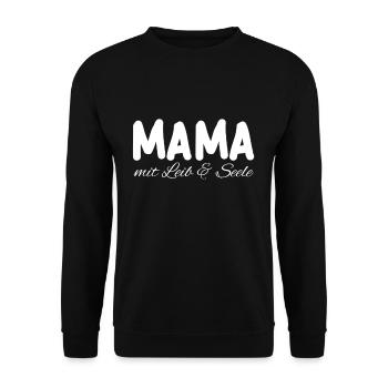 Mama Leib & Seele | Muttertag Mutter Geschenk - Unisex Pullover - Schwarz - Vorne - Alina (178cm) & Michal (187cm)