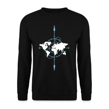 Tolle Weltkarte mit Kompass Geschenk für Reisende - Unisex Pullover - Schwarz - Vorne - Alina (178cm) & Michal (187cm)