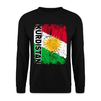 KURDISTAN FLAGGE - Kurdische Fahne - Groß Retro - Unisex Pullover - Schwarz - Vorne - Alina (178cm) & Michal (187cm)
