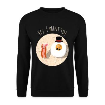 Speck Bacon Ei Lecker Essen Hochzeit Heiraten - Unisex Pullover - Schwarz - Vorne - Alina (178cm) & Michal (187cm)