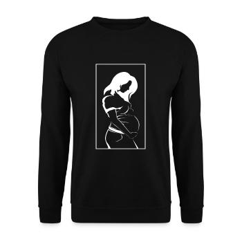 Frau weiß schwanger süßes Geschenk - Unisex Pullover - Schwarz - Vorne - Alina (178cm) & Michal (187cm)