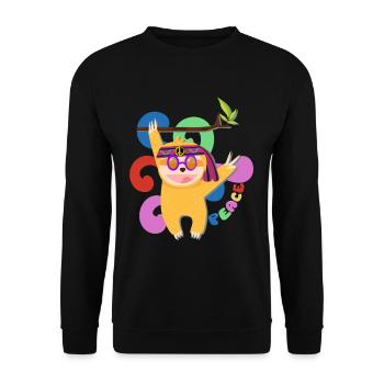 Sloth Lazy Peace Free Hippie Bund Funny - Unisex Sweatshirt - black - Front - Alina (178cm) & Michal (187cm)