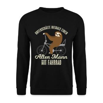 Alter Mann Fahrrad Fahren Faultier Fahrradtour Opa - Unisex Pullover - Schwarz - Vorne - Alina (178cm) & Michal (187cm)