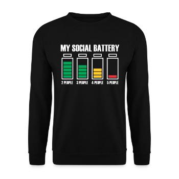 Introvertiert Social Battery Geschenkidee - Unisex Pullover - Schwarz - Vorne - Alina (178cm) & Michal (187cm)