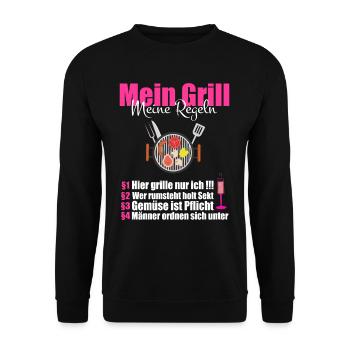 cooles BBQ Mein Grill meine Regeln Geschenk - Unisex Pullover - Schwarz - Vorne - Alina (178cm) & Michal (187cm)