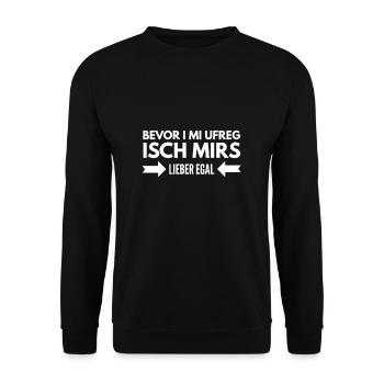 Bevor i mi ufreg isch mirs lieber egal Schwäbisch - Unisex Pullover - Schwarz - Vorne - Alina (178cm) & Michal (187cm)