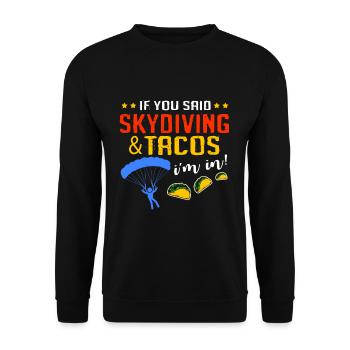 Fallschirm Fallschirmsport Fallschirmspringen - Unisex Pullover - Schwarz - Vorne - Alina (178cm) & Michal (187cm)