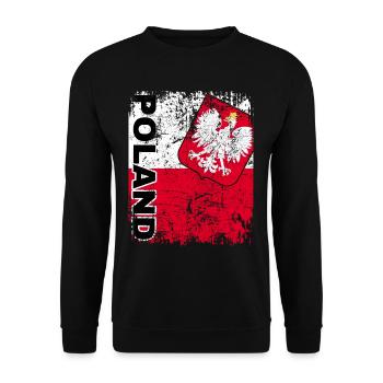 POLEN FLAGGE Polnische Fahne POLSKA groß retro - Unisex Pullover - Schwarz - Vorne - Alina (178cm) & Michal (187cm)