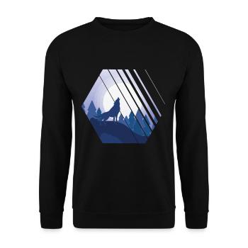 Heulender Wolf Hexagon Wildnis - Unisex Pullover - Schwarz - Vorne - Alina (178cm) & Michal (187cm)