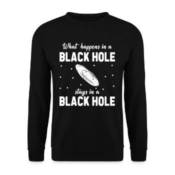 Lustiges Schwarzes Loch Spruch - Unisex Pullover - Schwarz - Vorne - Alina (178cm) & Michal (187cm)