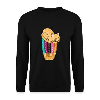 Niedliche Katze Djembe Trommel Instrument Geschenk - Unisex Pullover - Schwarz - Vorne - Alina (178cm) & Michal (187cm)