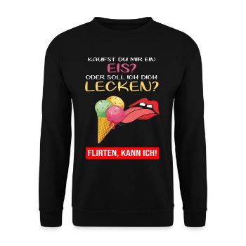 Eis Eiscreme Lecken Flirten Frech Spruch Sommer - Unisex Pullover - Schwarz - Vorne - Alina (178cm) & Michal (187cm)