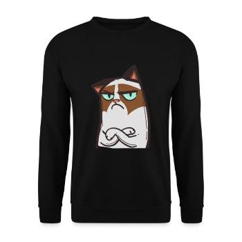 Traurige Katze Geschenk für Kinder und Erwachsene! - Unisex Pullover - Schwarz - Vorne - Alina (178cm) & Michal (187cm)