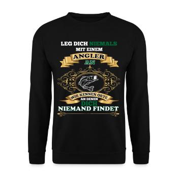 Angler Angeln Fischen Hobby Spruch - Unisex Pullover - Schwarz - Vorne - Alina (178cm) & Michal (187cm)
