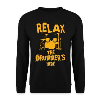 Drummer Ist Da Schlagzeug Schlagzeuger Geschenk - Unisex Pullover - Schwarz - Vorne - Alina (178cm) & Michal (187cm)