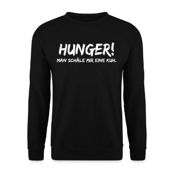 Hunger Man Schäle Mir Eine Kuh - Lustige Sprüche - Unisex Pullover - Schwarz - Vorne - Alina (178cm) & Michal (187cm)
