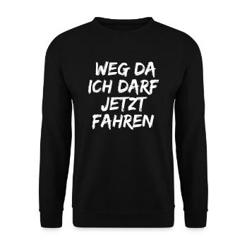 Führerschein bestanden ! Weg da ! Ich darf fahren - Unisex Pullover - Schwarz - Vorne - Alina (178cm) & Michal (187cm)