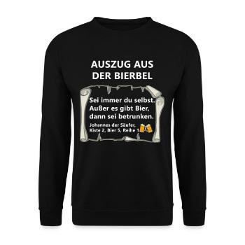 Auszug aus der Bierbel Johannes Bier Sprüche - Unisex Pullover - Schwarz - Vorne - Alina (178cm) & Michal (187cm)
