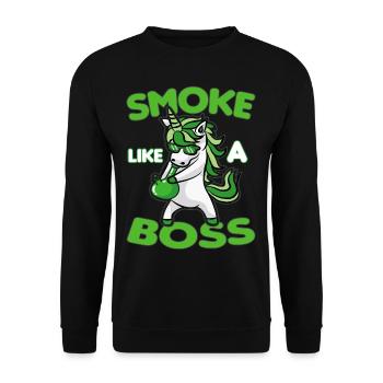 SMOKE LIKE A BOSS Licorne fumante Weed Kiffer - Sweat-shirt Unisexe - noir - Devant - Alina (178cm) & Michal (187cm)