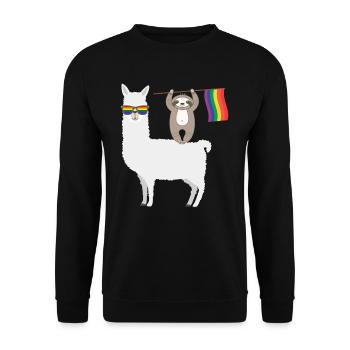 Lama LGBT Regenbogen Faultier - Unisex Pullover - Schwarz - Vorne - Alina (178cm) & Michal (187cm)