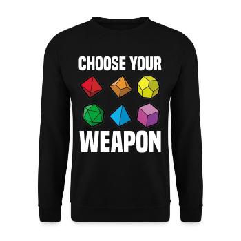 CHOOSE YOUR WEAPON Fantasy RPG Würfel Tabletop - Unisex Pullover - Schwarz - Vorne - Alina (178cm) & Michal (187cm)