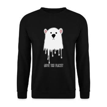 Schmelzender Polarbär Klimaschutz Klimawandel Welt - Unisex Pullover - Schwarz - Vorne - Alina (178cm) & Michal (187cm)