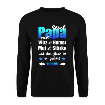 Geschenk für den besten Stiefpapa Stiefvater - Unisex Pullover - Schwarz - Vorne - Alina (178cm) & Michal (187cm)