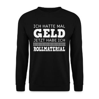 Modelleisenbahn - Eisenbahn, Geld und Züge - Hobby - Unisex Pullover - Schwarz - Vorne - Alina (178cm) & Michal (187cm)