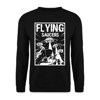 flying saucers . Fliegende Ufos - Unisex Pullover - Schwarz - Vorne - Alina (178cm) & Michal (187cm)