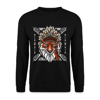 Fuchs Schamane Indianer - Unisex Pullover - Schwarz - Vorne - Alina (178cm) & Michal (187cm)