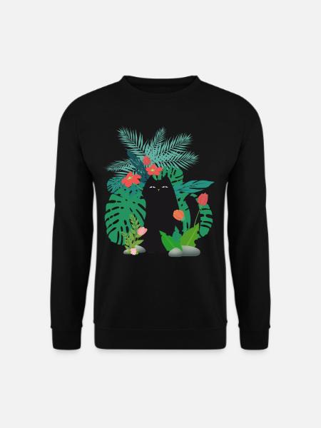 Black cat in plants garden - Unisex Sweatshirt - black