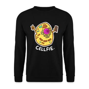 Biology pun shirts Cell-Fie - Unisex Pullover - Schwarz - Vorne - Alina (178cm) & Michal (187cm)