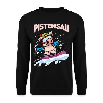 PISTENSAU Snowboard Schweinchen Pisten Sau - Unisex Pullover - Schwarz - Vorne - Alina (178cm) & Michal (187cm)