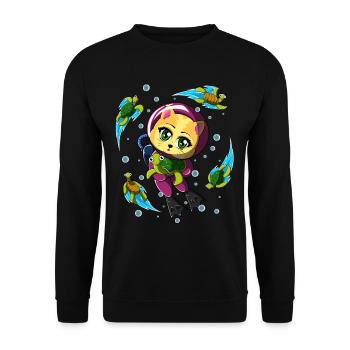 doux chat qui plonge avec des tortues - Sweat-shirt Unisexe - noir - Devant - Alina (178cm) & Michal (187cm)