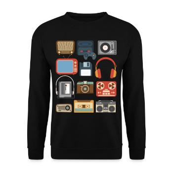 Vintage 90er Jahre Gadgets Party Outfit Geschenk - Unisex Pullover - Schwarz - Vorne - Alina (178cm) & Michal (187cm)