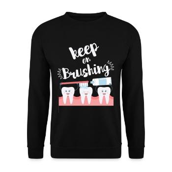 Cool behalten Sie auf bürstendem Zahnarztgeschenk - Unisex Pullover - Schwarz - Vorne - Alina (178cm) & Michal (187cm)