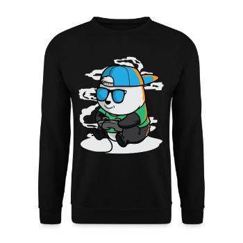 Panda Gamer Video Player Play Game Panda Bear - Unisex Sweatshirt - black - Front - Alina (178cm) & Michal (187cm)