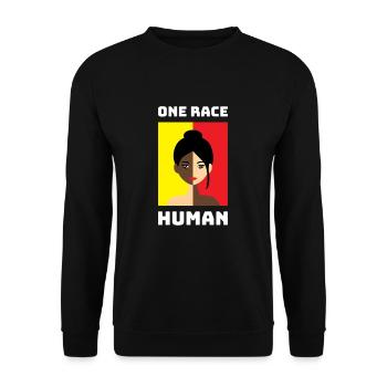 One race: Human - Anti Rassismus Design - Unisex Pullover - Schwarz - Vorne - Alina (178cm) & Michal (187cm)