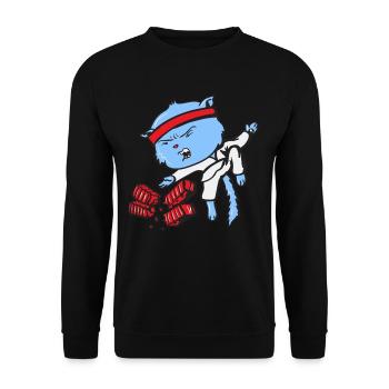 Karate Katze - Unisex Pullover - Schwarz - Vorne - Alina (178cm) & Michal (187cm)