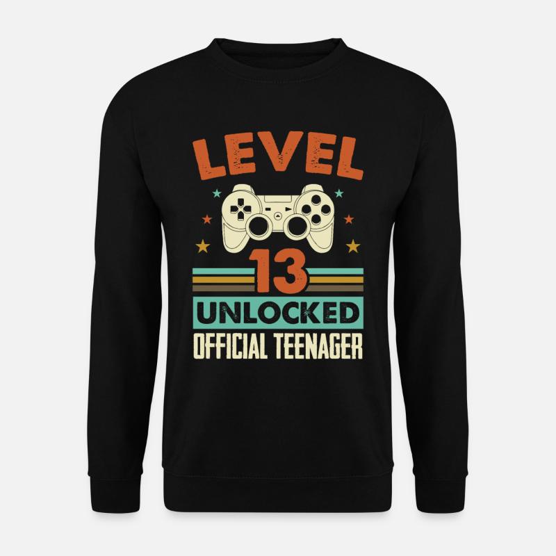 13. Geburtstag Gamer Level 13 Unlocked Lustig Cool - Unisex Pullover - Schwarz