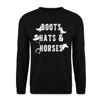 Country Westernhut Westernstiefel Spruch - Unisex Pullover - Schwarz - Vorne - Alina (178cm) & Michal (187cm)