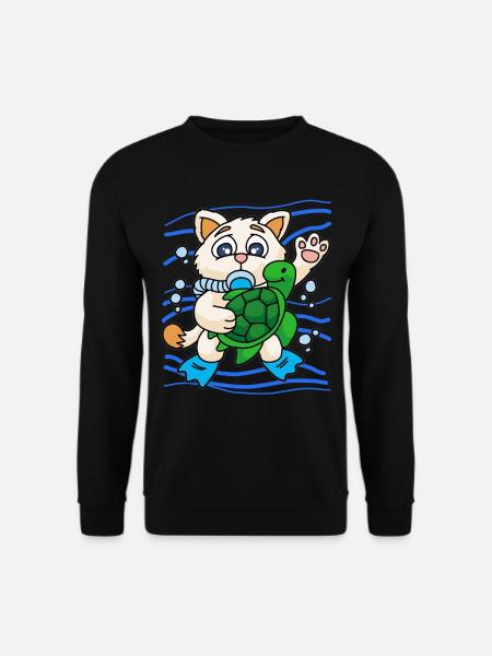 KITTY WITH SEA TURTLE - Unisex Pullover - Schwarz