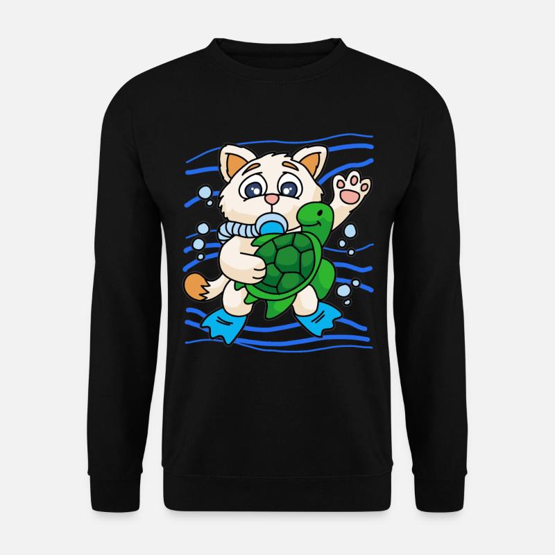 KITTY WITH SEA TURTLE - Unisex Pullover - Schwarz