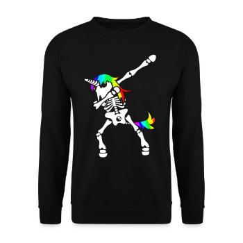 Dab Einhorn Skelett Dabbing Gerippe Halloween - Unisex Pullover - Schwarz - Vorne - Alina (178cm) & Michal (187cm)